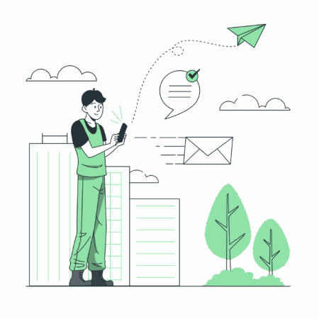 Drawing of a person interacting with email on their smartphone